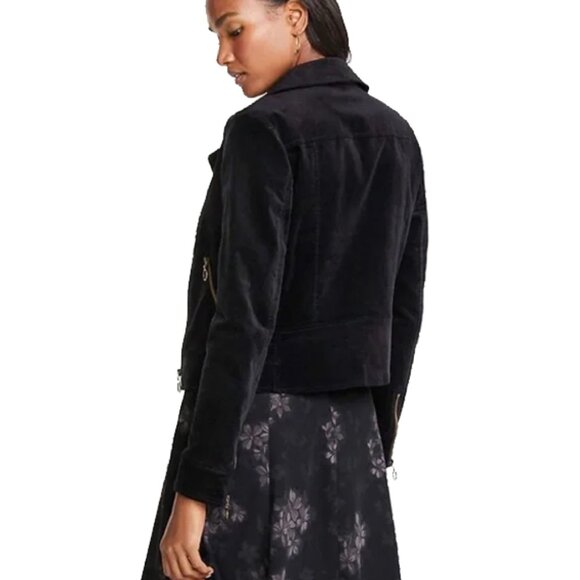 Ann Taylor Velvet Moto Jacket Black 6P - Picture 2 of 8